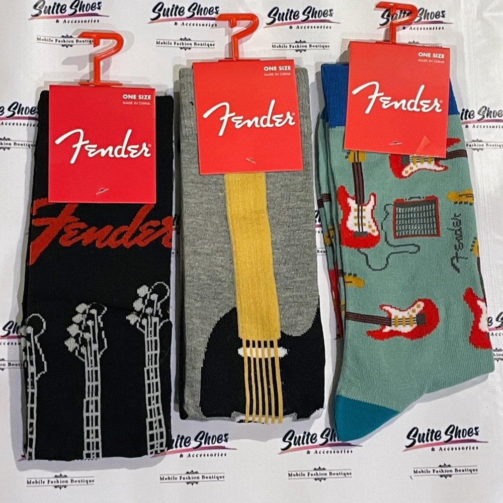 3 Pairs Of Fender Guitar Official Merchandise Socks Fits Size US 7-12